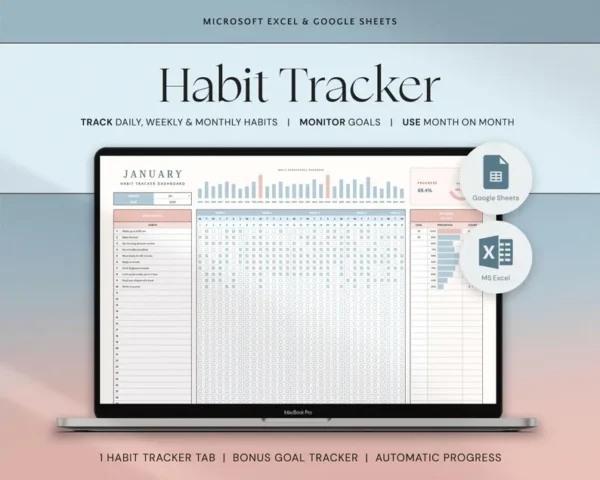 Ultimate Habit Tracker Spreadsheet Template | Google Sheets & Excel | Daily, Weekly, Monthly Goal Planner
