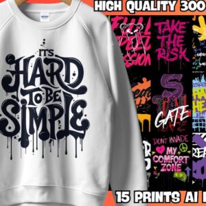 15 Urban Graffiti T-shirt Designs Bundle | High-Quality Street Art PNGs | 300 DPI Skate Style Graphics