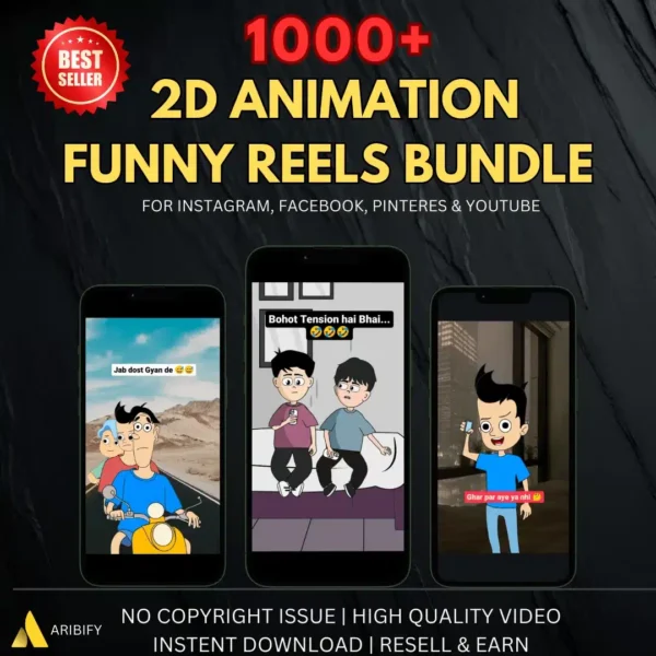 1000+ 2D Animation Funny Reels Bundle for Social Media Growth