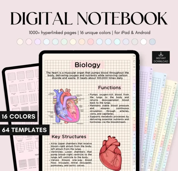 Ultimate Digital Notebook Bundle – 1000+ Pages, 64 Templates, Hyperlinked Tabs, For GoodNotes & More